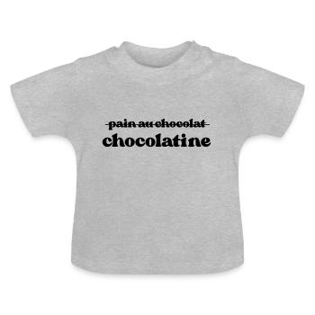 Chocolatine, pas pain au chocolat - T-shirt bio col rond Bébé - gris chiné - Devant