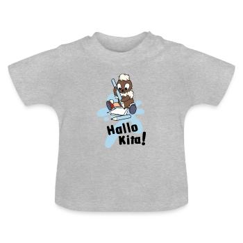 Pittiplatsch Hallo Kita! - Baby Bio-T-Shirt mit Rundhals - Grau meliert - Vorne