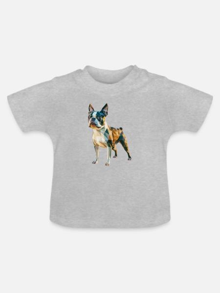 Französische Bulldogge - Cooles Low-Poly-Logo - Baby Bio-T-Shirt mit Rundhals - Grau meliert