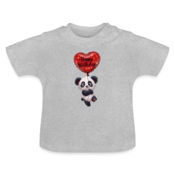 Happy birthday avec panda m et balloon coeur rouge - T-shirt bio col rond Bébé - gris chiné - Devant