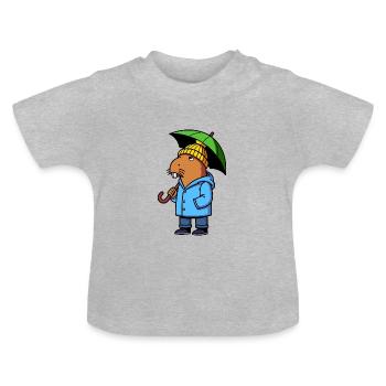 Comic Capybara Rain Jacket Hat Umbrella Weather - Baby Organic T-Shirt with Round Neck - heather grey - Front