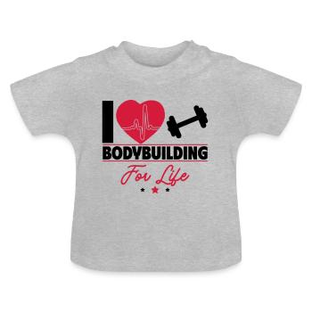 I love bodybuilding for life - Baby Organic T-Shirt with Round Neck - heather grey - Front