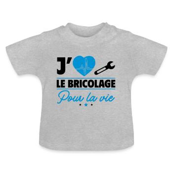 J'aime le bricolage, bricoleur, bricoleuse - T-shirt bio col rond Bébé - gris chiné - Devant