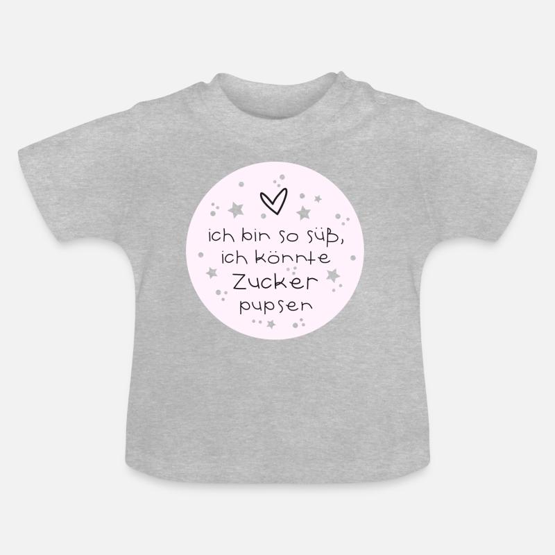 Ich bin so süß, ich könnte Zucker pupsen - Mädchen - Baby Bio-T-Shirt mit Rundhals - Grau meliert