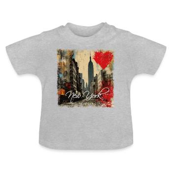 New York, rétro, vintage - Saint Valentin - T-shirt bio col rond Bébé - gris chiné - Devant