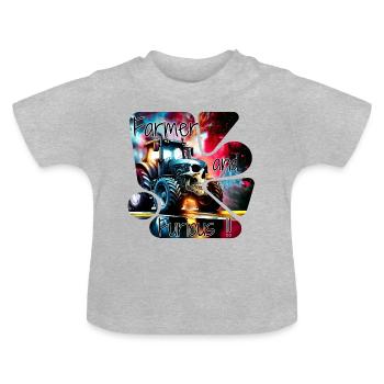 Tractor furious and farmer farmer - Baby Organic T-Shirt with Round Neck - heather grey - Front