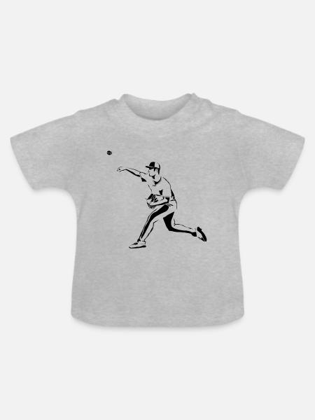Baseball-Werfer - Baby Bio-T-Shirt mit Rundhals - Grau meliert