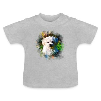 gxp maltese dog aquarelle splatter - T-shirt bio col rond Bébé - gris chiné - Devant