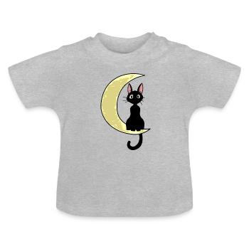 Cat sitting on half a moon - Baby Organic T-Shirt with Round Neck - heather grey - Front