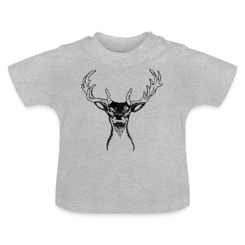 Hirschkopf | Deer Head - Baby Bio-T-Shirt mit Rundhals - Grau meliert - Vorne