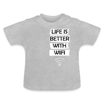 Life is better with wifi - Baby Bio-T-Shirt mit Rundhals - Grau meliert - Vorne