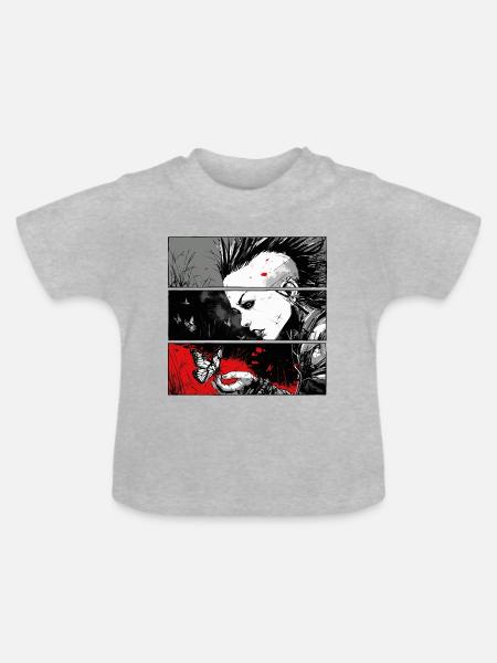 Punkrock Mädchen beobachtet Schmetterling - Baby Bio-T-Shirt mit Rundhals - Grau meliert
