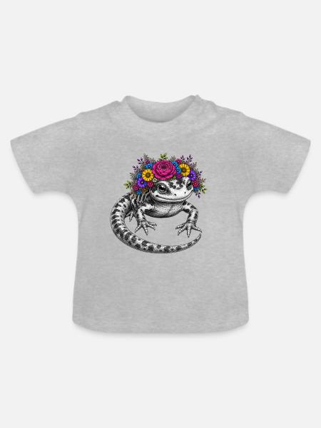 Flora Salamander Kranz - Baby Bio-T-Shirt mit Rundhals - Grau meliert