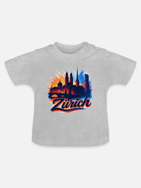 Zürich Skyline – Moderne Epische Silhouette - Baby Bio-T-Shirt mit Rundhals - Grau meliert