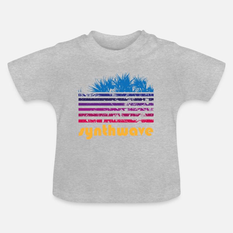 synthwave pandanus - T-shirt bio col rond Bébé - gris chiné