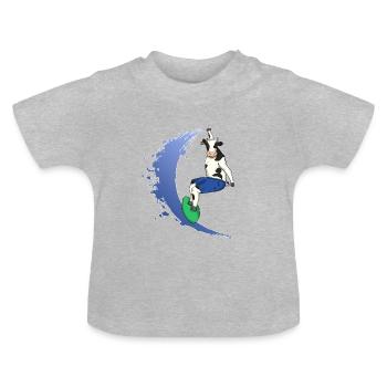 Surfing cow Funny picture surfboard muh - Baby Organic T-Shirt with Round Neck - heather grey - Front
