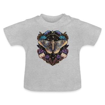 Motte, Nachtfalter, Blumen, Mond, Gothic, Wicca - Baby Bio-T-Shirt mit Rundhals - Grau meliert - Vorne