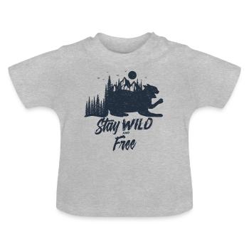 Stay Wild and Free Cat Katze - Baby Bio-T-Shirt mit Rundhals - Grau meliert - Vorne