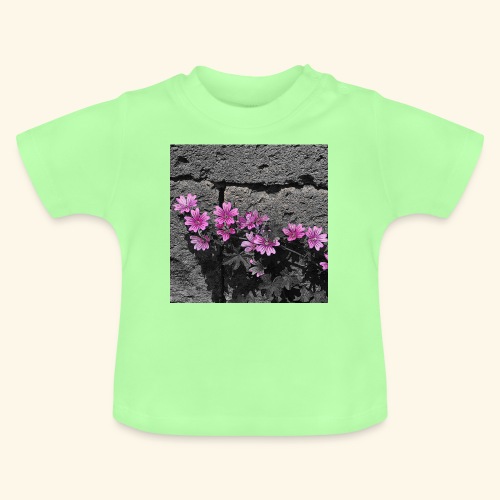 Fiori viola disegnati - Maglietta ecologica con scollo rotondo per neonato