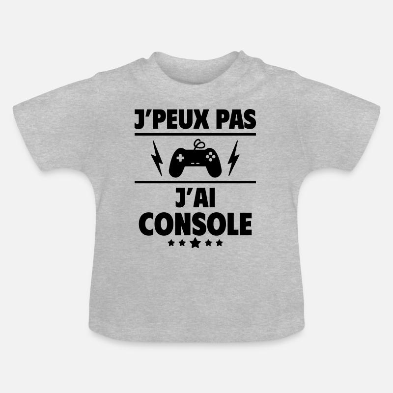 J'peux pas j'ai console, gameur, gameuse, noël - T-shirt bio col rond Bébé - gris chiné