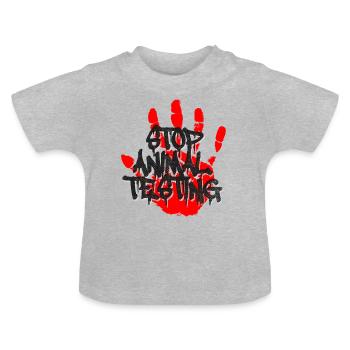 GEGEN TIERVERSUCHE STOP HAND ROT BLUT - Baby Bio-T-Shirt mit Rundhals - Grau meliert - Vorne