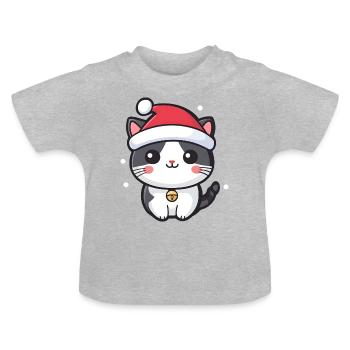 Chat avec chapeau de Noël - Chat mignon Noël - T-shirt bio col rond Bébé - gris chiné - Devant