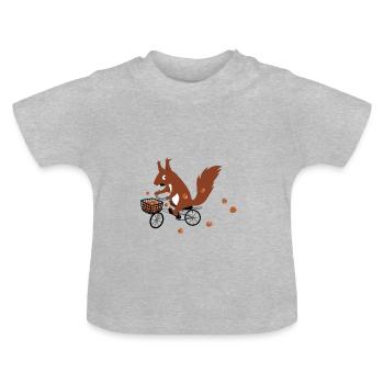 Eichhoernchen drives a bicycle - Baby Organic T-Shirt with Round Neck - heather grey - Front