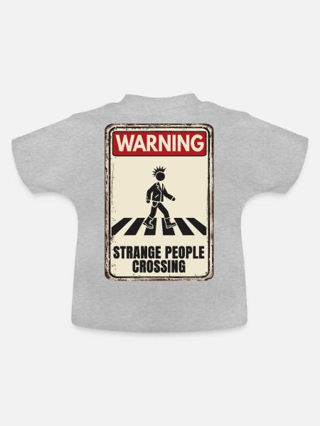 WARNING - Strange People Crossing - Punker - Baby Bio-T-Shirt mit Rundhals - Grau meliert