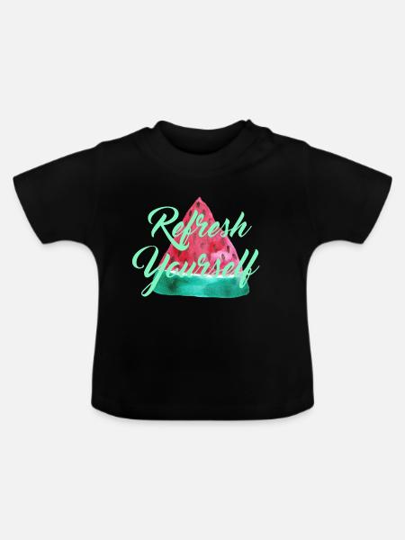 Wassermelone "Refresh Yourself" - Baby Bio-T-Shirt mit Rundhals - Schwarz