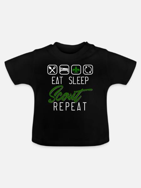 Eat Sleep Scout Repeat - Baby Bio-T-Shirt mit Rundhals - Schwarz