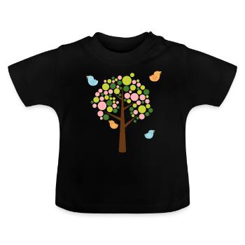 Vögel und Baum - Baby Bio-T-Shirt mit Rundhals - Schwarz - Vorne