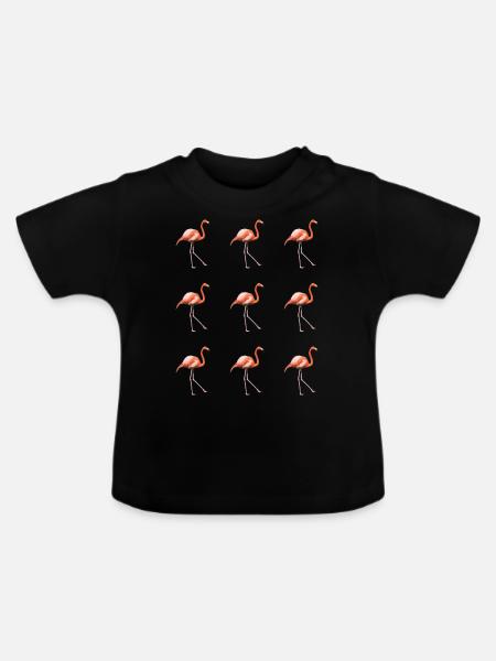 Flamingo Parade - Baby Bio-T-Shirt mit Rundhals - Schwarz