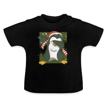 Cadeau de Noël Pingouin Noël - T-shirt bio col rond Bébé - noir - Devant