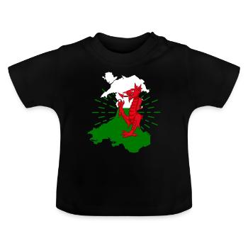 Wales Flag Celts Cardiff Nation Dragon - Baby Organic T-Shirt with Round Neck - black - Front