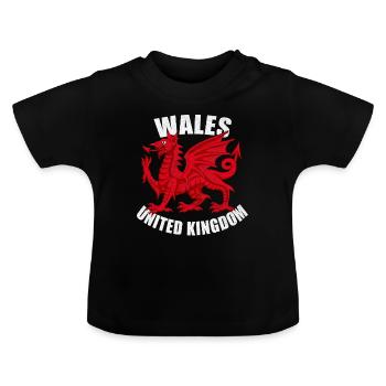 Wales Celts Flag Dragon Cardiff Football Coat of Arms - Baby Organic T-Shirt with Round Neck - black - Front