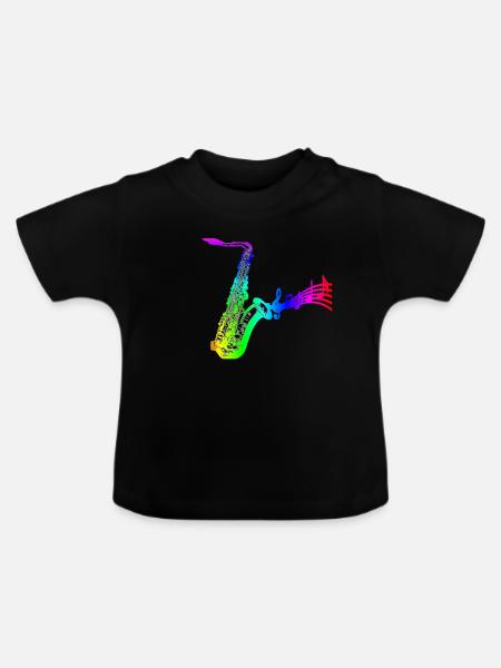 saxophon mit Noten bunt - Baby Bio-T-Shirt mit Rundhals - Schwarz