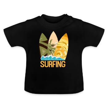 Surfer Surfen Surfbrett Surf Wassersport Wellen - Baby Bio-T-Shirt mit Rundhals - Schwarz - Vorne