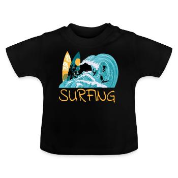 Surfer Surfen Surfbrett Surfergirl Wassersport - Baby Bio-T-Shirt mit Rundhals - Schwarz - Vorne