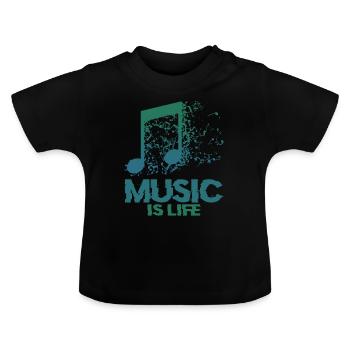 Musician Music Music is life Musical symbols - Baby Organic T-Shirt with Round Neck - black - Front