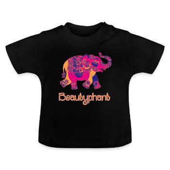 Elephant Mandala drawing beautiful colorful - Baby Organic T-Shirt with Round Neck - black - Front