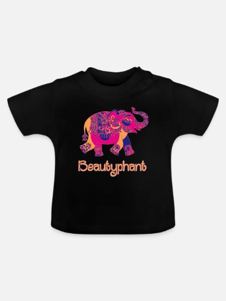 Elefant Mandala Zeichnung schön bunt - Baby Bio-T-Shirt mit Rundhals - Schwarz