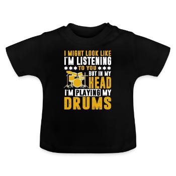 Batteur batterie batteur batterie vintage - T-shirt bio col rond Bébé - noir - Devant