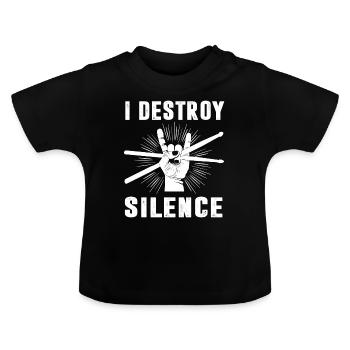 Batterie Batterie Batteur RocknRoll Baguettes Rock - T-shirt bio col rond Bébé - noir - Devant