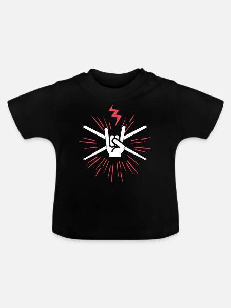Drum Drum Drumsticks - Baby Organic T-Shirt with Round Neck - black