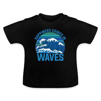 Happiness comes in waves - Baby Bio-T-Shirt mit Rundhals - Schwarz - Vorne