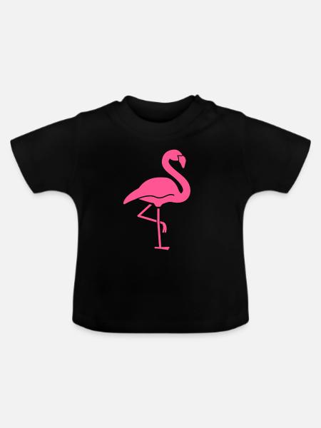 Flamingo rosa Vogel - Baby Bio-T-Shirt mit Rundhals - Schwarz