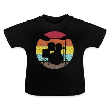 Drums Schlagzeug Vintage distressed - Baby Bio-T-Shirt mit Rundhals - Schwarz - Vorne