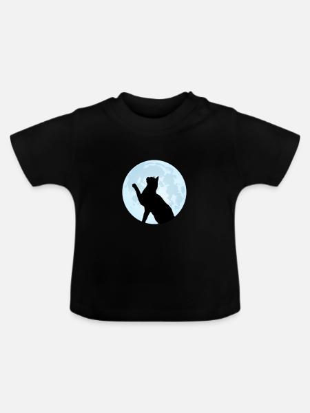 Katzen Silhouette Mond Katzenliebhaber Geschenk - Baby Bio-T-Shirt mit Rundhals - Schwarz