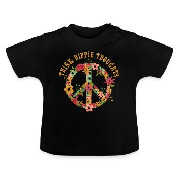 Hippie Hippies Peace Peacezeichen Liebe - Baby Bio-T-Shirt mit Rundhals - Schwarz - Vorne
