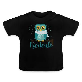 Frosteule süss kalt frost Eule - Baby Bio-T-Shirt mit Rundhals - Schwarz - Vorne